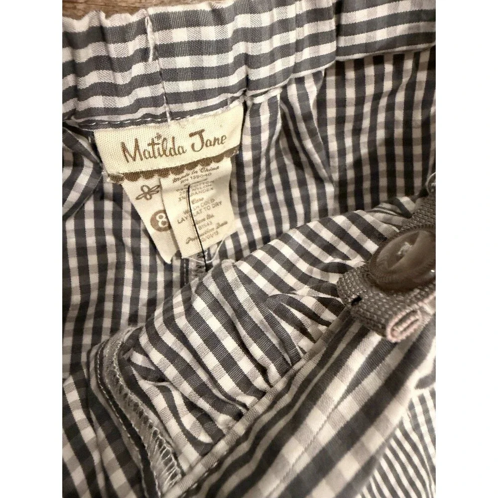 Matilda Jane Girls Gray/White Gingham Flare Pull-On Elastic Waist Pants 8
